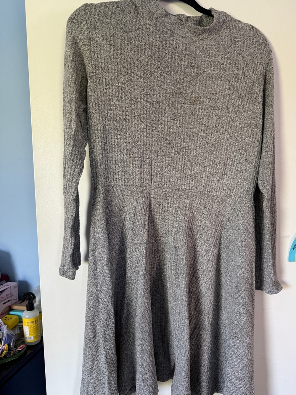 Charlotte Russe Gray Ribbed Long Sleeve Sweater Dress